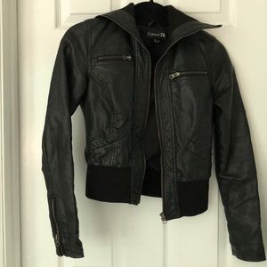 Faux leather bomber double collar aviator jacket